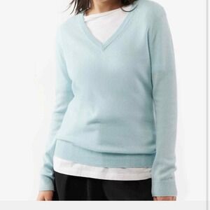 Marlowe Luxury Cashmere V Neck Sweater Light Blue Made in Italy Women's Size XS